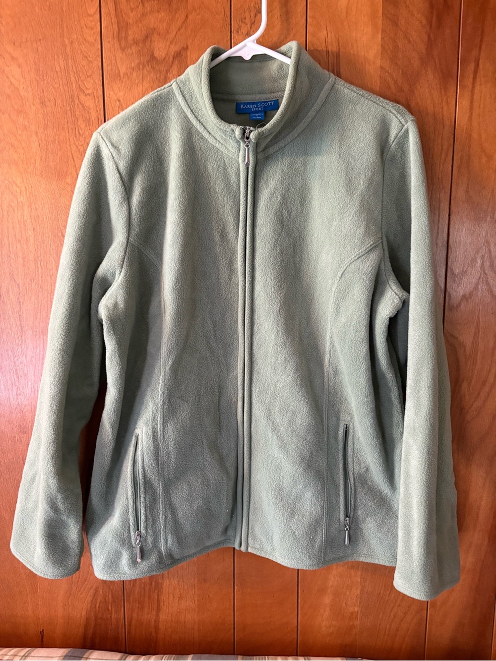 Karen Scott Sage Green Zip-Front Fleece Jacket